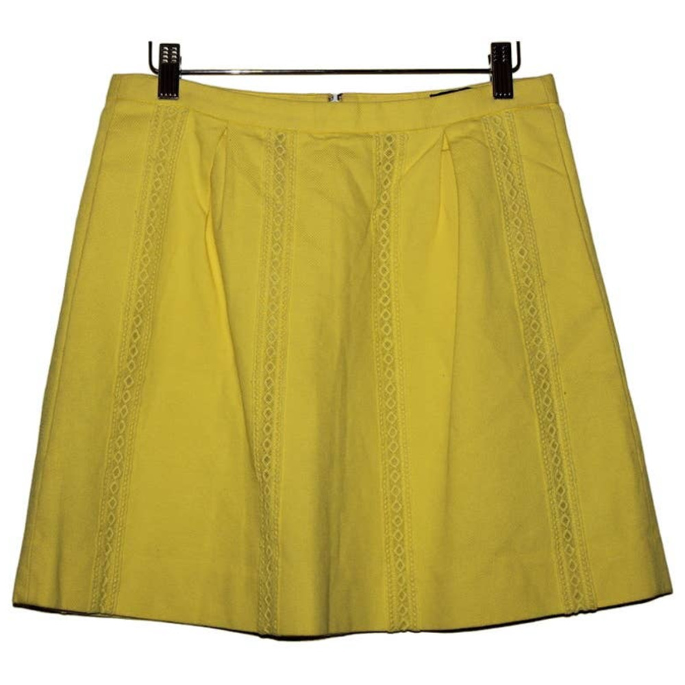Women's J. Crew Lace Stripe Skirt A2660 Yellow Cotton Full A-Line Skirt Size 4